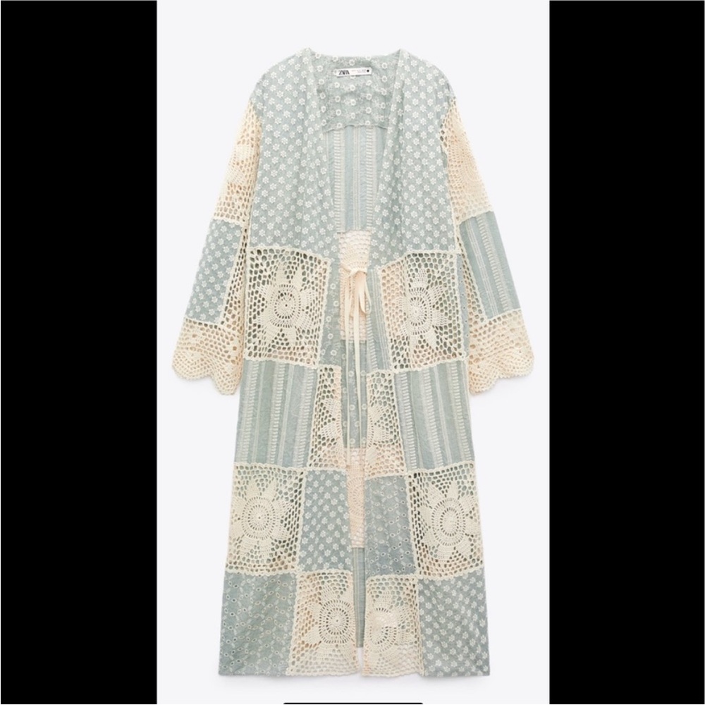 Zara Crochet Lace Kimono - Cream and Green